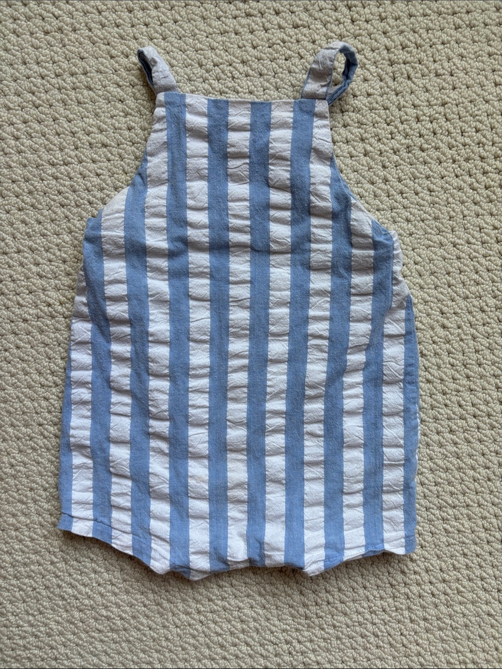 Blue and White Striped Seersucker Sleeveless Romper Thimble Collection Blackbear